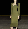 Women's long sleeve long Europe and the United States hollow breast cup green dress dress
