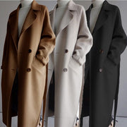 New medium length loose cashmere woolen coat for women's Hepburn style knee length woolen coat