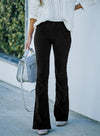 Solid color high waisted slim fit micro trumpet pants corduroy elastic waist casual pants