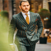 One Piece Noble Men Suits Pinstripe Fashion Green Designer Groom Suit For Best Man Customized Tuxedo Fit Party Wear Formal Suits